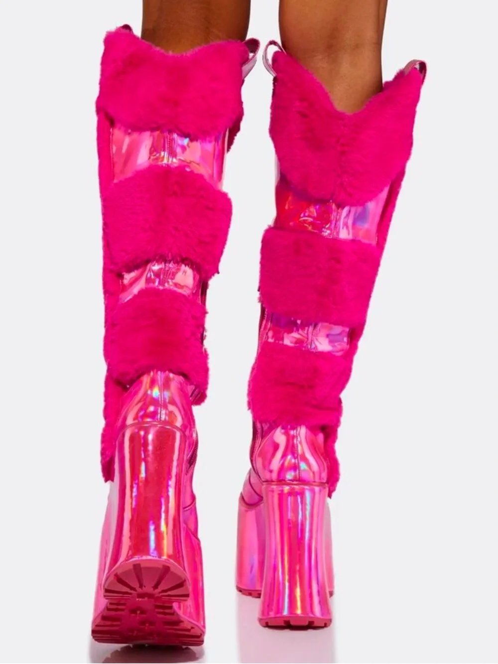 Hot Pink Holographic Snowy Rodeo Knee-High Boots - Picture 5 of 6